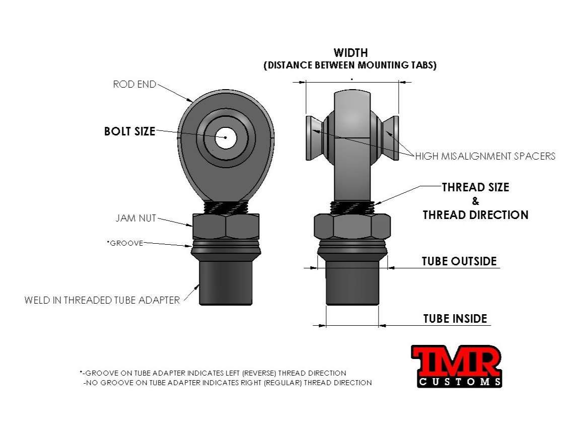 1-1/4” FK Rod End (Heim Joint) Package with Round Tube Adapter - Image 3