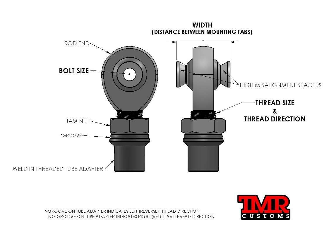 3/4" FK Rod End (Heim Joint) Package with Round Tube Adapter - Image 3