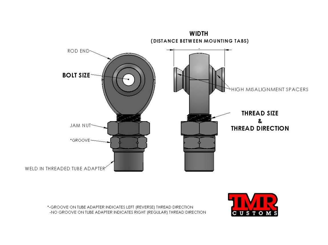 3/4" Rod End (Heim Joint) Package with Hex Tube Adapter - Image 3