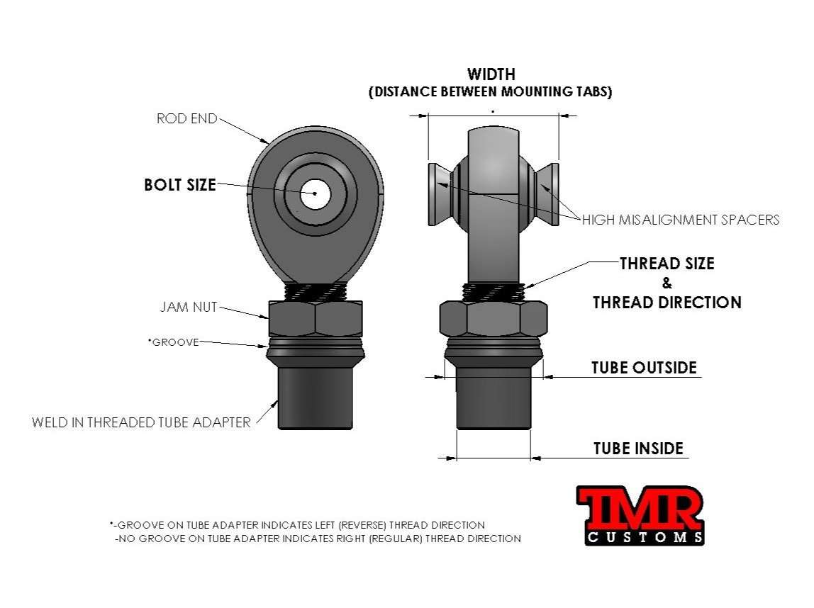 7/8” FK Rod End (Heim Joint) Package with Round Tube Adapter - Image 3