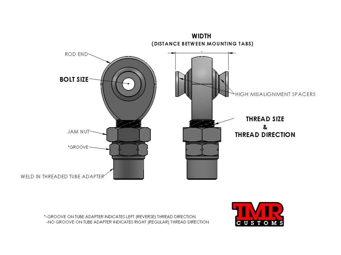 7/8” FK Rod End (Heim Joint) Package with Hex Tube Adapter - Image 3