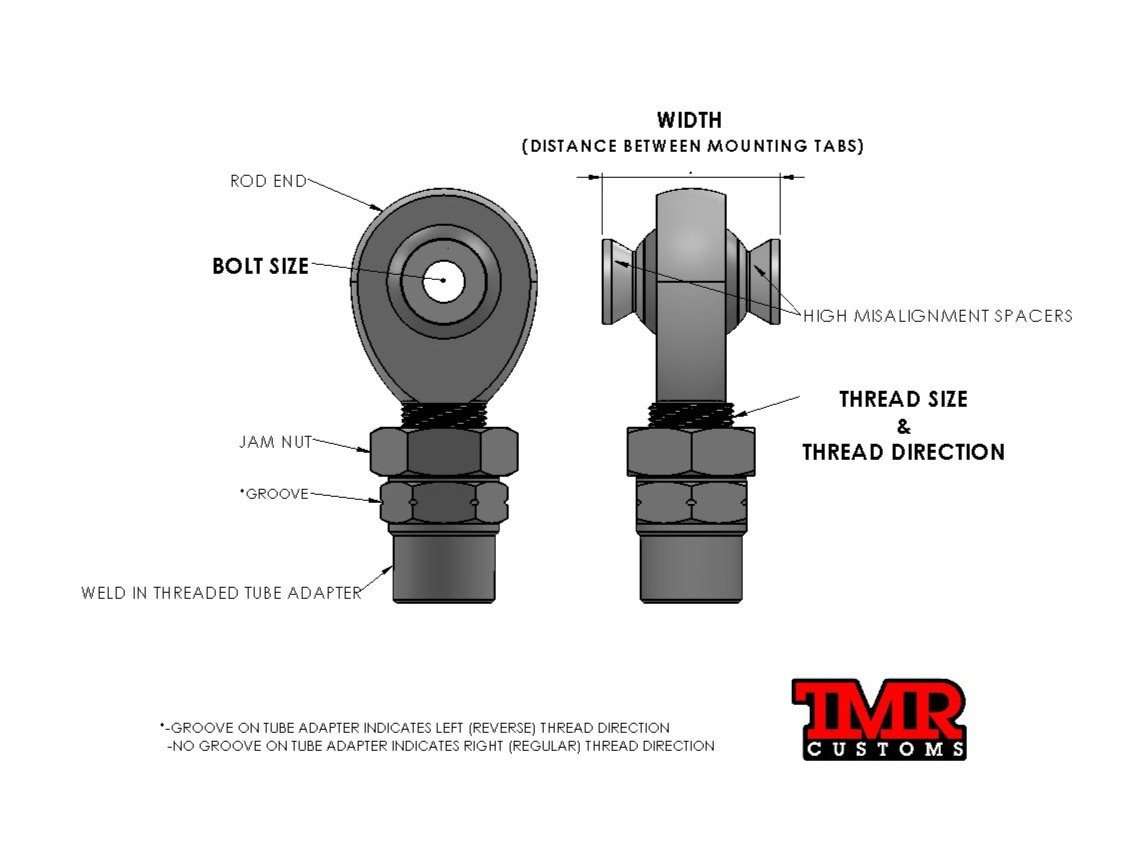 7/8” Rod End (Heim Joint) Package with Hex Tube Adapter - Image 3